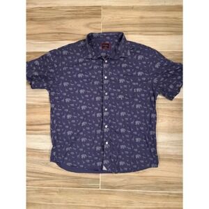 UNTUCKit Mens Large Purple Safari Animal Print Short Sleeve Button Down Shirt